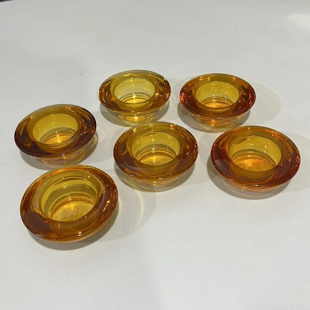 Crate & Barrel Candle Holders Yellow Amber Glass Votive Tealight Set of 6